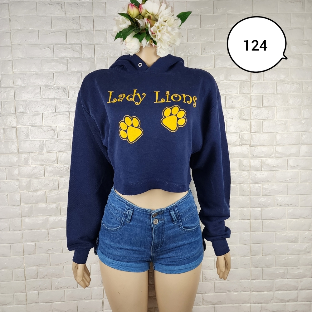 jerzees medium navy blue hoodie crop top